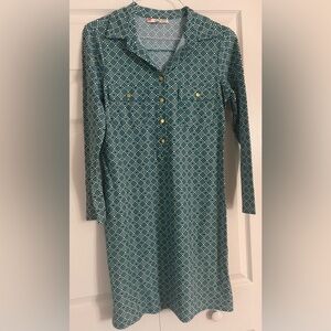 Jude Connally Teal Geometric Long Sleeve Shirt Dress